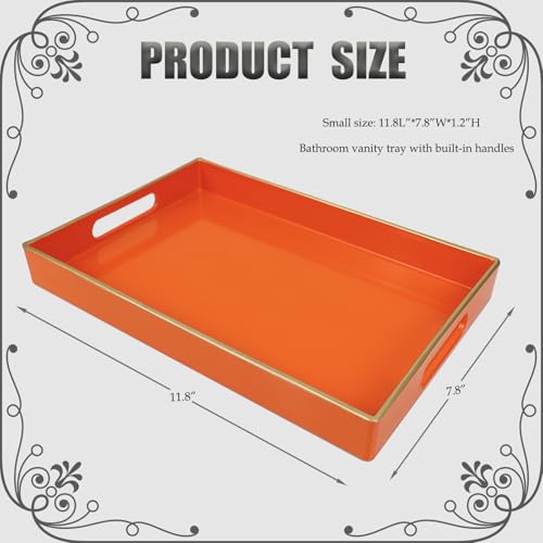 Spsyrine Orange Bathroom Vanity Tray with Handles for Dresser Tops, Countertop, Perfume Decorative Tray, 11.8” * 7.87” *1.37” - color: Orange