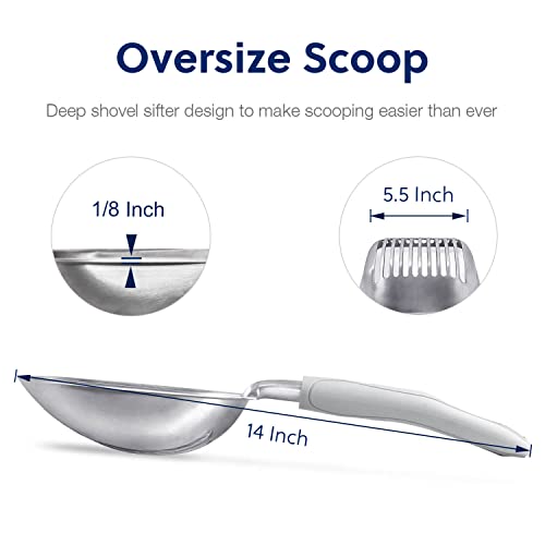 Cat Litter Scoop, Aluminum Alloy Sifter, Kitty Metal Scooper, Deep Shovel, Long Handle, Poop Sifting, Kitten Pooper Lifter, Durable, Heavy Duty, for Litter Box - color: FLAT Aluminum \ #05 Grey Handle, size: Large