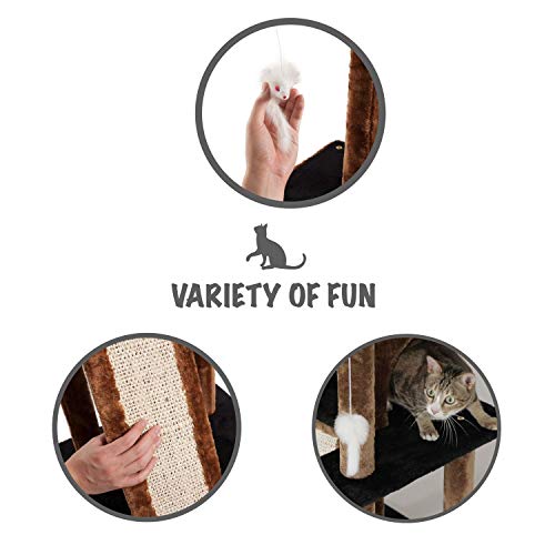 Cat Tree Condo Tower with Scratching Posts - Kitten Perch Furniture Play House, Durable Sisal Wrapped, with Mouse Moving Cat Toy, Climbing Platform - Dark Brown/Blue, 44" x 22" x 22"