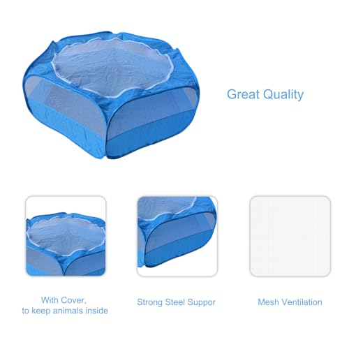Small Animal Playpen with Zippered Mesh Cover - Portable Foldable Chicken Brooder Box, Indoor Outdoor Enclosure for Guinea Pigs, Bunny, Rabbits, Ferrets, Chinchillas, Kittens (Blue) - color: Blue