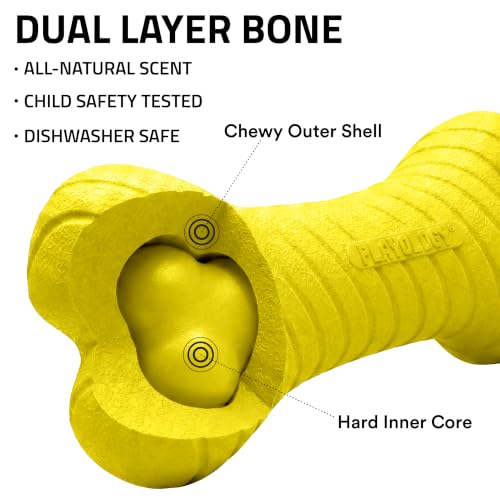 Playology Dual Layer Bone Dog Chew Toy - Medium, Chicken Scent, 2-Pk | Rubber Construction, All Natural Scent, Heavy Duty Design - size: Medium (VALUE 2-Pack), style: Chicken