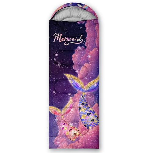 Sleeping Bags for Adults and Kids Backpacking Camping Sleeping Bags for Girls and Boys Lightweight Waterproof Cold/Warm 3-Season - color: Galaxy Mermaid