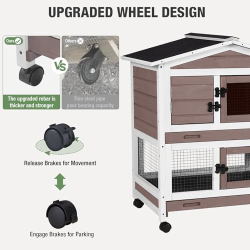 Indoor/Outdoor Rabbit Hutch with Pull-Out Tray, Weatherproof Bunny Cage & Attached Run - Also for Chickens (Brown, L) - color: Light Brown