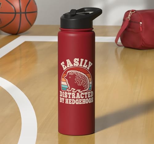 Easily Distracted By Hedgehogs Retro Hedgehog Men Women Kids Stainless Steel Insulated Water Bottle - color: Red