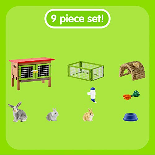 Schleich Farm World, Easter Toys for Boys and Girls Ages 3-8, 8-Piece Playset, Rabbit Hutch and Bunny Playpen Toy Set - style: Rabbit