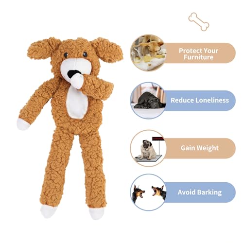 DODODOLA Dog Toys Partial Stuffing Squeaky Teething Chew Toy for Medium Large Dogs - color: Tan Dog