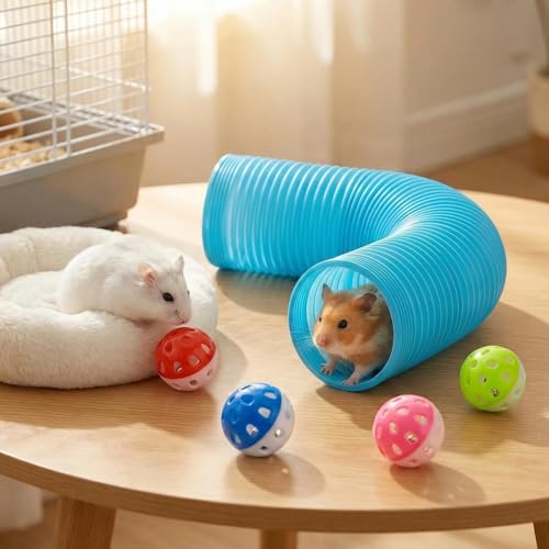Hamster Collapsible Tunnel Tube Toys with 4 Bell Balls, Expandable Small Animal Hideout Exercise Toy 7.8inch Unextended 32.7inch Extended for Guinea Pig Gerbil Rat Ferret (Blue) - color: Blue