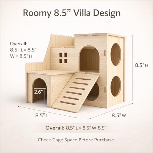 Large Hamster Maze Wood House Fun Slide House Double-Decker Hut Chew Toys for Bigger Syrian Hamsters Dwarf Gerbil Mouse Mice Rat Small Animals