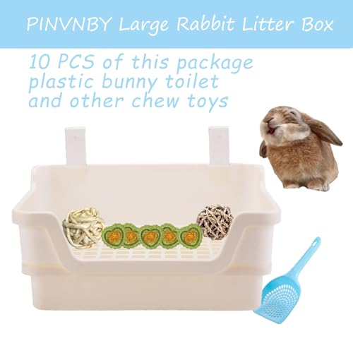 Extra Large Rabbit Litter Box with Splash Guard & Removable Tray - Double Layer Small Animal Cage Toilet for Guinea Pigs, Chinchillas, Ferrets - Chew-Proof Plastic + 2 Hooks (15.7" Jumbo, Beige) - color: Beige（With the ball）
