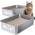 Stainless Steel Litter Box 2 Pack, Metal Litter Box XL | 23.6" X 15.7" X 6" Extra Large Steel Litterbox for Big Cat, Multiple Cats, Non Stick, No Smell, Easy Cleaning - size: 2 Pack-X-Large (23.6"×15.7"×6")
