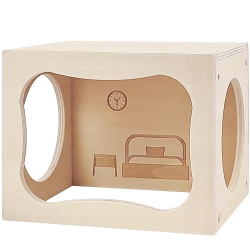 Hamster Hideout Wooden House,Hamsters Multi Chamber Hideout,Small Animal Habitat for Clear Observation,Hamster Toys for Dwarf Hamstersm,Gerbils, Hedgehogs, Rats, Mice(Bedroom) - color: Bedroom