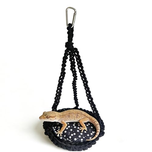 Reptile Hammock Swing Hanging Bed Bearded Dragon Hammock Reptile Accessories for Chameleon, Lizards, Gecko, Snakes, Iguana Reptiles, Geckos, Bird, Parrot, Parakeet, Cockatiel Toys（Black with pad） - color: Black with pad