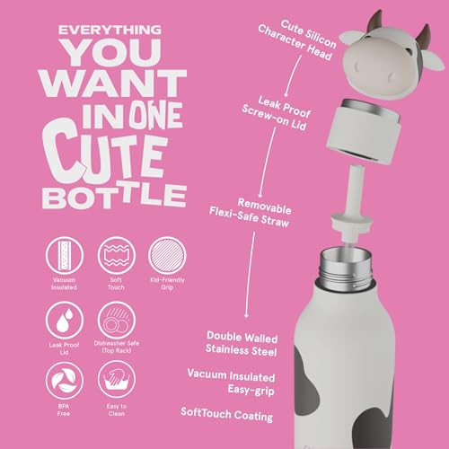 asobu Bestie Water Bottle, Cute Collectible Character, Leak Proof, BPA Free | 16 oz, Stays Cold 24 Hours, Double Wall Vacuum Insulation, Food Grade Stainless Steel, Spill Resistant, Great Gift Idea - color: WILLOW THE COW