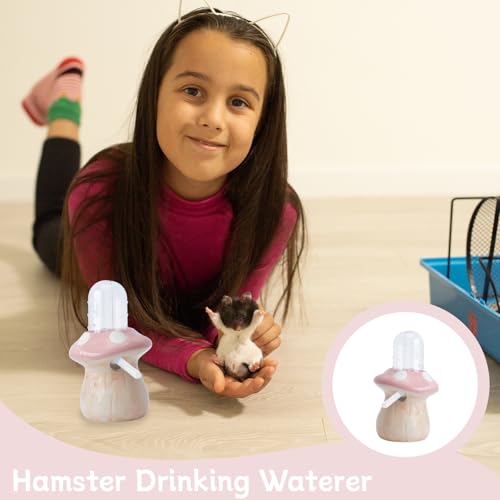 60ml Hamster Water Bottle with Ceramic Stand, Leak-Proof Small Animal Drinking Dispenser for Cage, Guinea Pigs, Rabbits & Pet Mice (Pink)