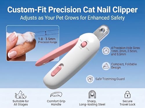 Cat Nail Clippers, Adjustable Hole Anti Over Cutting Trimmer with Hidden File & Anti-Splash Storage for Small Pets (Pink) - color: Pink