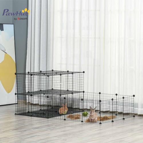 PawHut 47 Panels Pet Playpen Small Animal Playpen with Doors 14" x 14" | Portable Metal Wire Yard Bunny Pen, Guinea Pigs, Chinchillas