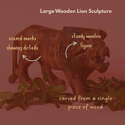Lion Statue for Decor, Wooden Figurines, 10 Inch Wide - size: Lion
