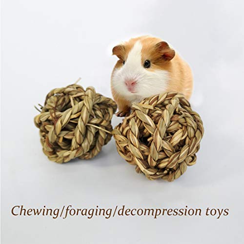Bunny Chew Toys Grass Balls Rabbit Gnawing Treats for Guinea Pig Chinchilla | 15PCS 2.8in large size Rolling Play Balls, Cage Enrichment Toy, Natural Teeth Grinding Treats, Boredom Relief Activity - size: 15PCS-Large