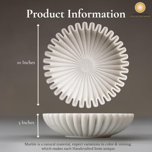SWADESHI BLESSINGS Handcrafted Large Marble Ruffle Bowl for Home Decor, 10" | 100% Real White Marble, Catchall Scalloped Fluted Decorative Bowl for Fruits, Coffee&Dining Table, Entryway Decor, Gift-Ready - size: 10 Inches