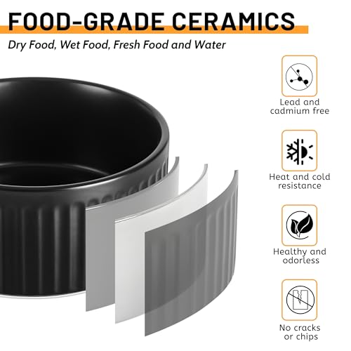 Non-Slip Ceramic Dog Bowls,6" Dog Food and Water Bowl Set with Silicone Base, 32oz/4cups Weighted Flip-Proof Pet Feeding Bowl for Medium Dogs (Medium,Black) - color: Black, size: 4 Cups