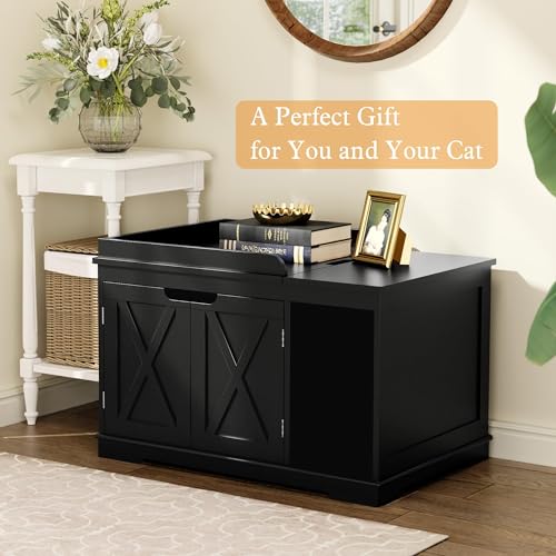 PUPETPO Cat Litter Box Enclosure Furniture, Hidden Litter Box Cabinet with Flip Top, 31.5" Indoor Cat House Washroom for Kitty, Medium and Large Cat, Black - color: Black