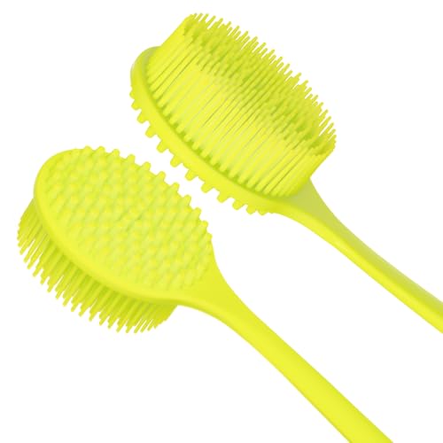 DNC Silicone Back Scrubber for Shower Soft Bath Body Brush with Long Handle (Green) - color: Green