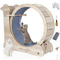 40" Cat Exercise Wheel for Indoor Cats, Low-Noise Treadmill | 4-in-1 activity center with removable carpet, safety lock, under 6 mm gap, sisal scratcher, teaser toys and storage shelf