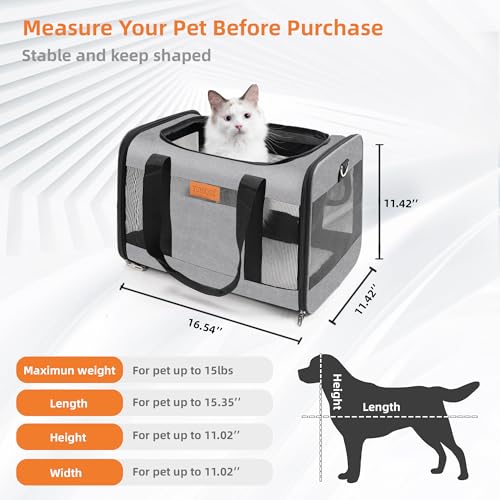YUNIQUE Soft-Sided Cat & Dog Carrier for Pets Up to 15 Lbs, Airline Approved Collapsible Travel Puppy Carrier with Lightweight Fabric Design (Grey) - color: grey