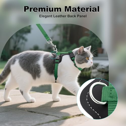 Plutus Pet Adjustable Cat Harness and Leash Set, with Leather Trim | Quick Release, Escape Proof Nylon Vest, for Kitten Small Medium Large Cats, Green - color: Green