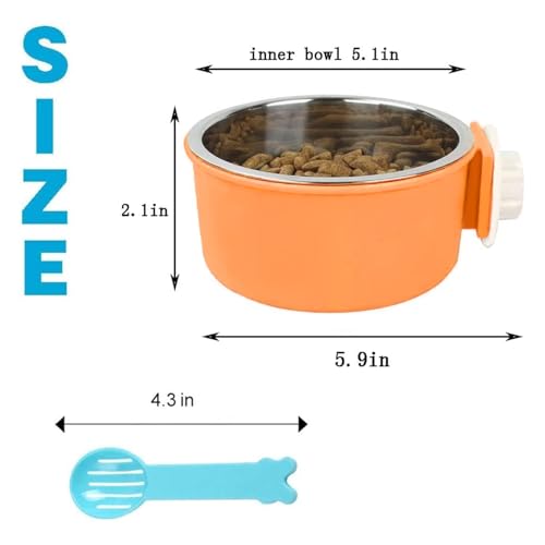 Hamiledyi 2-Pack Hanging Dog Bowls with Removable Stainless Steel Feeder - Spill-Proof Crate Bowls for Kennel/Cage, Puppy to Medium Dogs, Cats, Rabbits & Guinea Pigs (Durable Pet Food & Water Dishes) - color: C：Orange + Grey