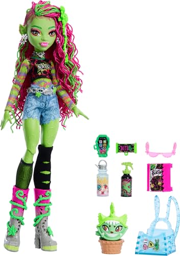 Monster High Venus McFlytrap Doll with Plant Monster Pet Cat Chewlian and Accessories Like Backpack, Notebook, Snacks and More - style: Venus Mcflytrap