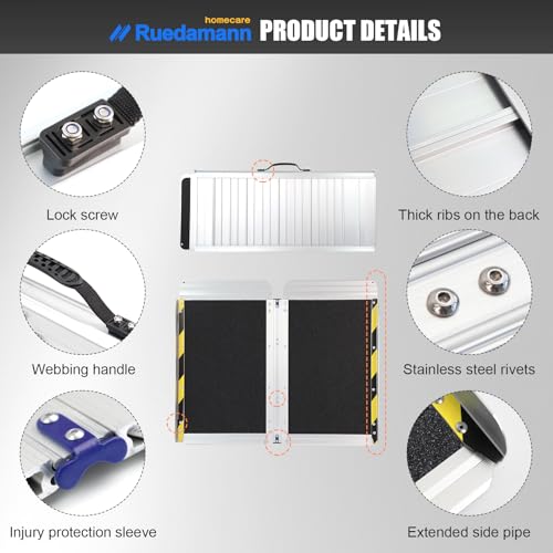 Ruedamann 2FT Portable Wheelchair Ramp for Home Steps, Non-Slip Aluminum | 30-1/4" Wider Design, Non-Slip Aluminum Folding Ramps for Wheelchairs, Strollers, Scooters, Stairs, Curbs, Doorways - size: 2FT Black(Using Height 2-6'')