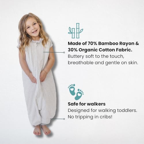 Dreamsuit Walker Toddler Sleep Sack with Feet and Legs, 2T-3T | 70% Rayon Made from Bamboo, 30% Organic Cotton, 0.8 TOG Summer, 2-Way Zipper, Buttery Soft Wearable Blanket, Cactus - color: (0.8 Tog) Dash, size: 2-3T