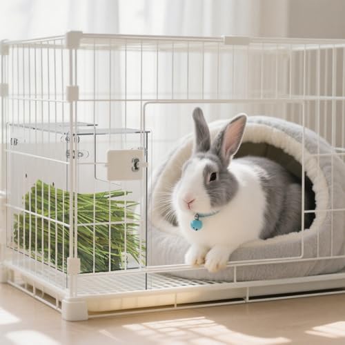 Acrylic Rabbit Hay Feeder with Lid, Transparent Hanging Food Dispenser Hay Feeder for Bunny Rabbits Guinea Pig Cage Chinchillas Hamsters Small Pets and Animals（Medium - size: M