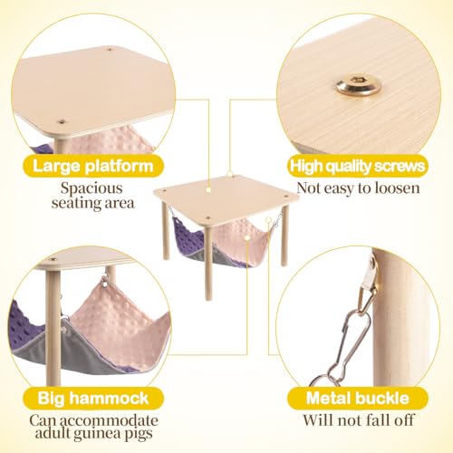 BESNEW Enlarged Guinea Pig Hammock with Wooden Stand,Small Animal Hanging Bed Large Platform for Guinea Pigs Bunny Ferret Hamster Hiding Sleeping 13L x 13W x 11H in - style: Hammock with stand