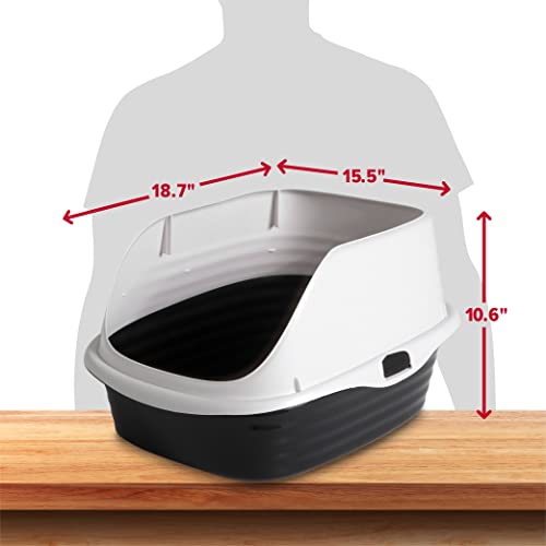 Arm & Hammer Rimmed Cat Litter Box with High Sides and Microban, Made in USA | Tall sturdy walls help contain spray, scatter and spills, easy everyday scooping, durable tray suits messy diggers at home - color: Pearl White/ Dark Gray, size: Standard