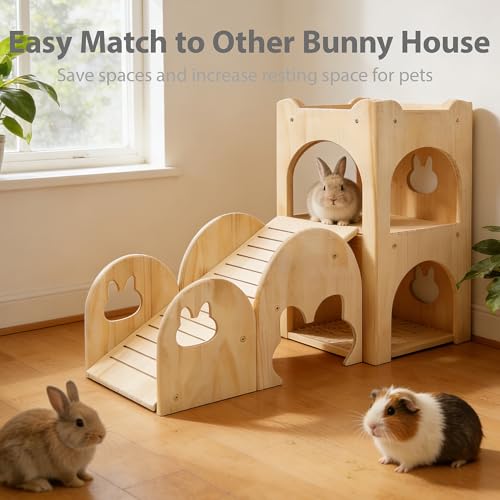Rabbit Castle Large Guinea Pig Hideout Thicken Solid Wooden Bunny House with Ramp,Rabbit Playhouse for Chinchilla,Hamster,Small Animal Houses & Habitats(Set of 2) - style: Set of 2