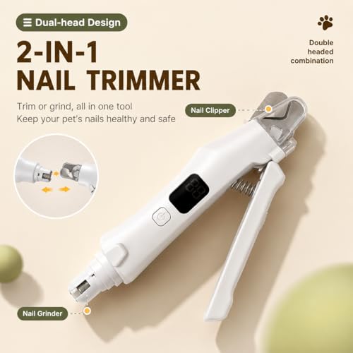 AMYJOY 2-in-1 Cat Nail Clippers & Dog Nail Clippers with Grinder, Pet Nail Trimmer for Small Medium Large Dogs and Cats, Dual LED Lights, 6000 RPM Quiet USB Rechargeable Grinder with Safety Guard