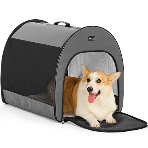 PETSFIT Soft Dog Crate, Dog Travel Crate - 26.5 Inch Lightweight, Roomy, Easy to Set Up, Portable Pop Up Dog Carrier with Thick Mat, Sturdy Soft Sided Dog Crate, Grey - color: Grey, size: 20.0"L x 20.0"W x 26.5"H