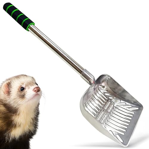SunGrow Cat Litter Scoop, Stainless Steel Long Handle Chicken Coop Poop Scooper, Comfortable 9” Handle, 5” Wide Mouth, Narrow Slits and High Sides Metal Sifter, for Litter Boxes or Gardening