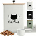 Metal Cat Food Container with Scoop 5-7 lb (25 Cup), w/ Airtight Bamboo Lid | Cat Kibble Canister with Metal Scoop, 25 Cups, Chew Proof Iron Body, Powder Coated, Airtight Bamboo Lid, Sturdy Metal Handle - color: White