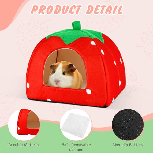 Guinea Pig Hideout Warm Fleece Small Animal Bed Washable Pet Cushion Winter Warm Sleeping Nest for Hamster Rabbit Chinchilla(Strawberry Style) - color: Red
