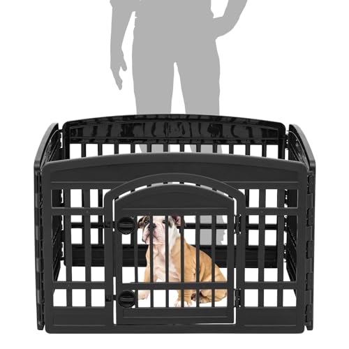 IRIS USA 4-Panel Dog Playpen, Pet Enclosure, Black | Pet Containment, Configurable Layout, Multi-Shape Setup, Custom Pen Configuration, Stable Non-Tip Base, Tool-Free Assembly - color: Black, size: 4 Panel - 24" H