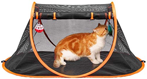 Portable Cat Mesh Tent Pet Cage,Pop Up Crate,Foldable Kennel,Indoor,Outdoor,Comfy Puppy House-Washable Fabric for Small Animals with 2 Cat Toys, Carry Bag & 2 Stakes
