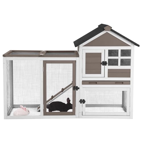 GUTINNEEN Rabbit Hutch Chicken Coop Expandable Indoor Bunny Cage Outdoor Guinea Pig Cage with Run 51.6" L - color: Brown