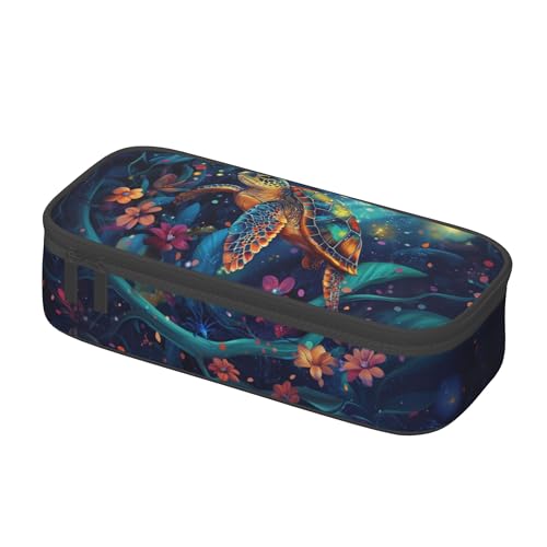 Yrebyou Sea Turtle Pencil Case Big Storage Pencil Pouch Multi-Functional Pen Bag Cute Lightweight Organizer for Aldult Office College - color: Turquoise