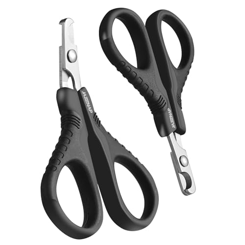 JAZZZNAP Cat Nail Clippers, 2Pcs Pet Nail Trimmers, Black | Pet Nail Cutter for Cat, Puppies, Birds, Curved and Flat Tips, Non-Slip Handle