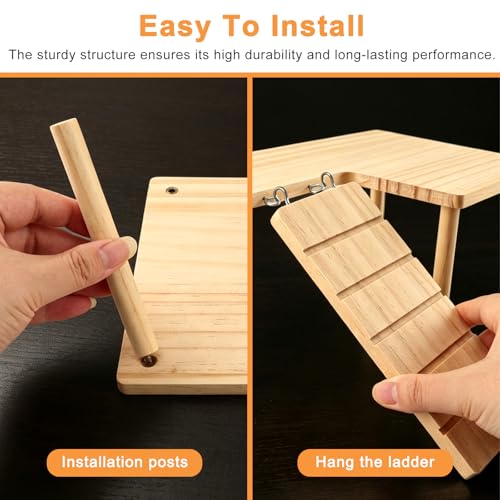 Wooden Hamster Platform, Multi-Functional Cage Climbing Toy with Round-Headed Seesaw for Food Bowl & Water Bottle, Cage Accessories for Dwarf Hamsters, Gerbils, Rats, Mice & Other Small Pets