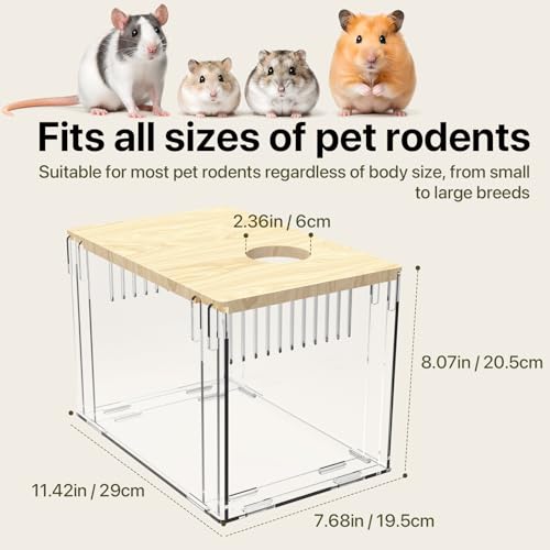 Fully Detachable Hamster Digging Box, Removable Acrylic Panels & Wooden Lid, Extra Deep Clear Panoramic Burrow, Dual-Side DIY Habitat, L Size for Syrian Hamsters, Gerbils, Degus - size: L(11.42''8.07''7.68)