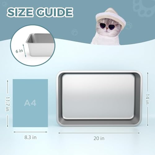 WENBOKMIN Stainless Steel Cat Litter Box - (19.5" L x 13.5" W x 6" H) | Non Slip, Easy to Clean, Never Absorbs Odor, Stains, or Rusts - size: 20" L x 14" W x 6" H